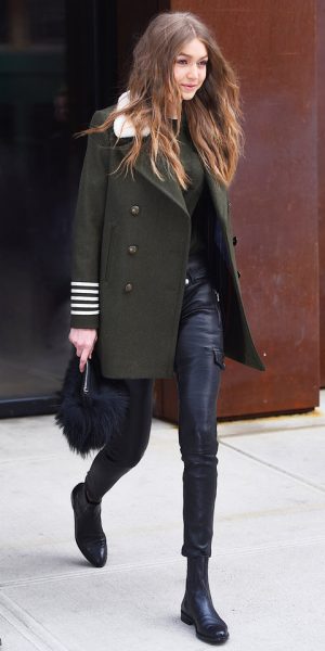 Gigi Hadid in Military and Leather -Leather Outfits, Outfits With Leather, How to Wear Leather, How to Wear Military Jackets, Military Jackets, Womens Fashion, Fashion for Spring, Spring Fashion Trends, Popular Pin
